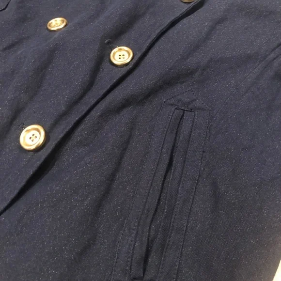 J. Crew Navy Heavyweight Cotton Peacoat Gold Buttons Gingham Lined - Picture 2 of 6